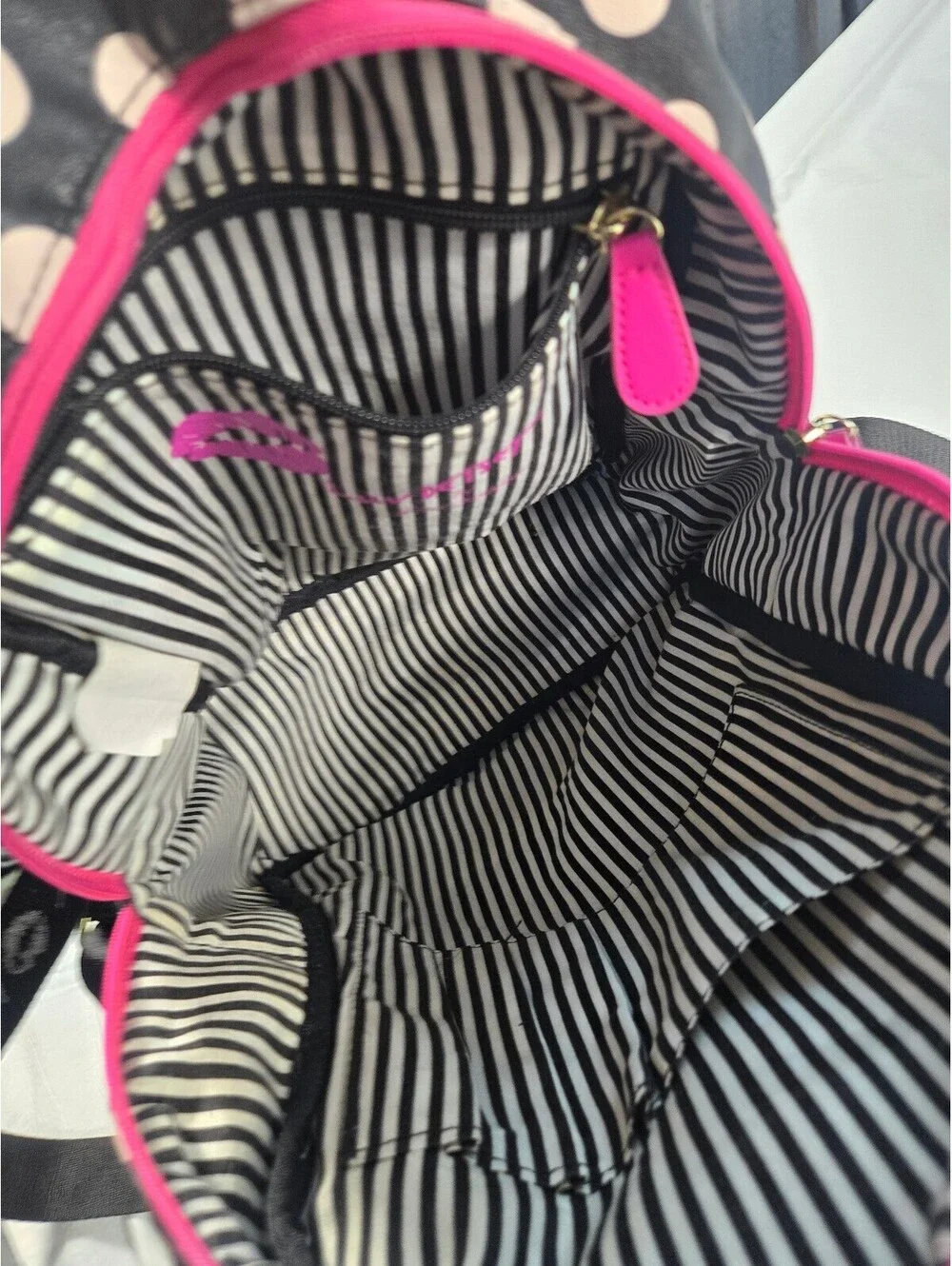 Betsey Johnson Polka Dot Mini Backpack Pink Trim Goth Retro